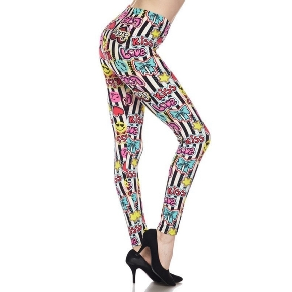 TCLC MULTI colored Emoji Print Striped Full Length Leggings Size 10 NWT - Picture 1 of 5